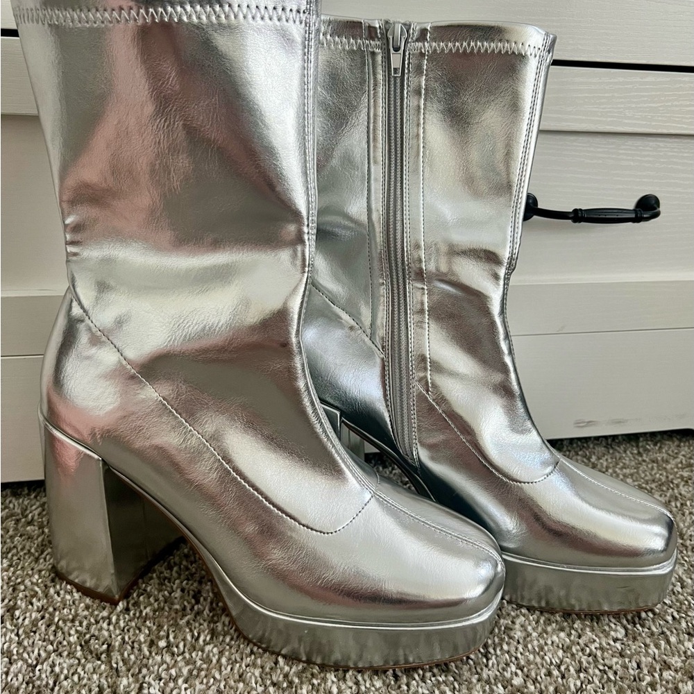 Silver Platform Ankle Boots